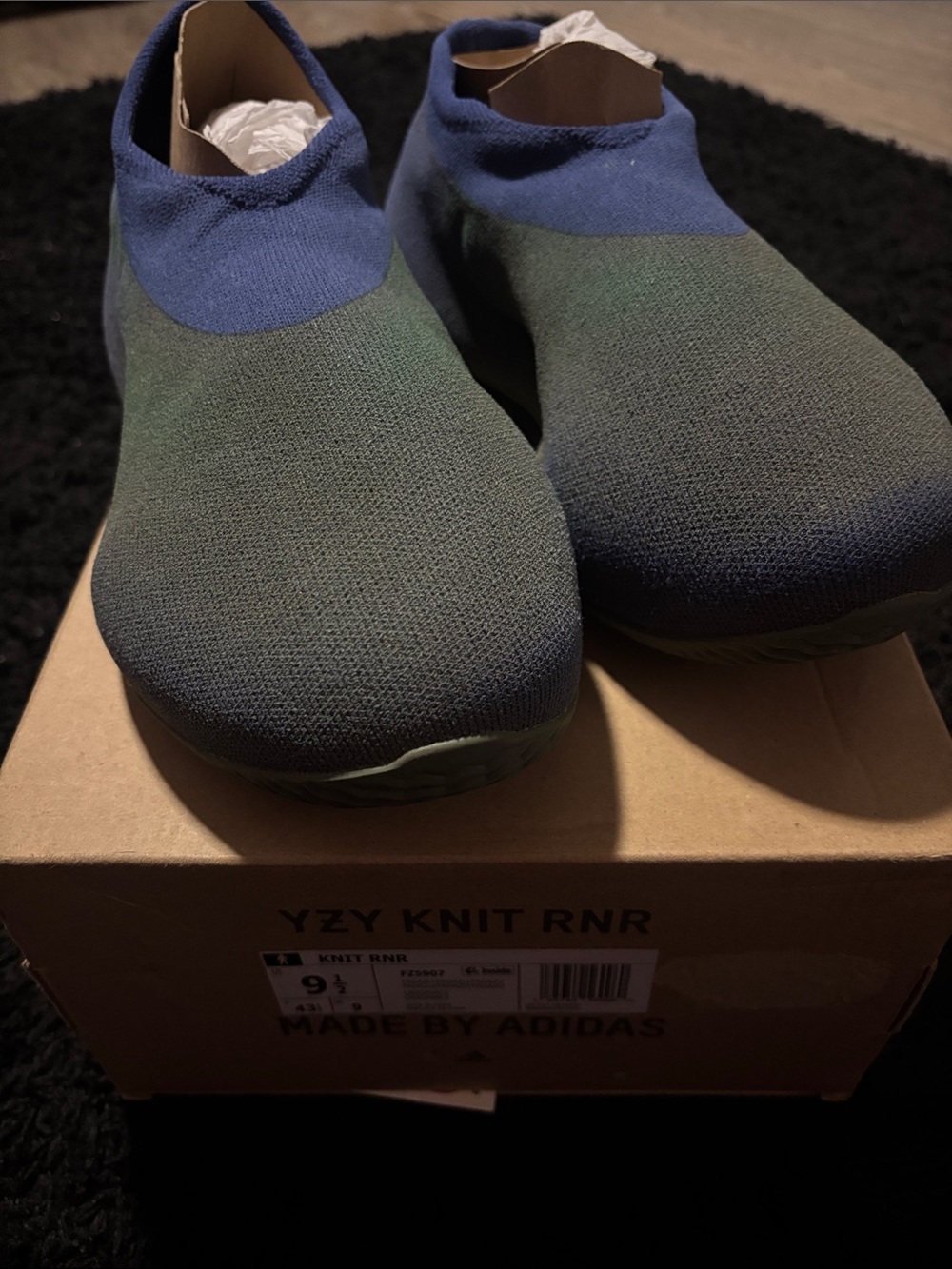 adidas YZY Knit RNR Slip-On Sneakers in Blue and Green